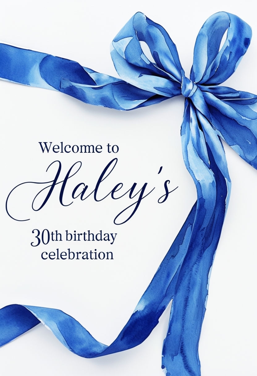 Elegant Blue Watercolor Ribbon Birthday Celebration Poster Event Signs