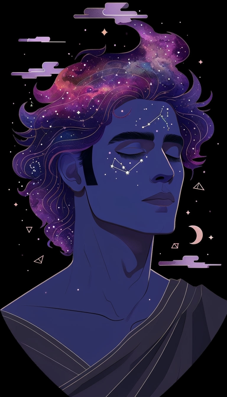 Celestial Cosmic Navigator Portrait with Nebula Hair Art
