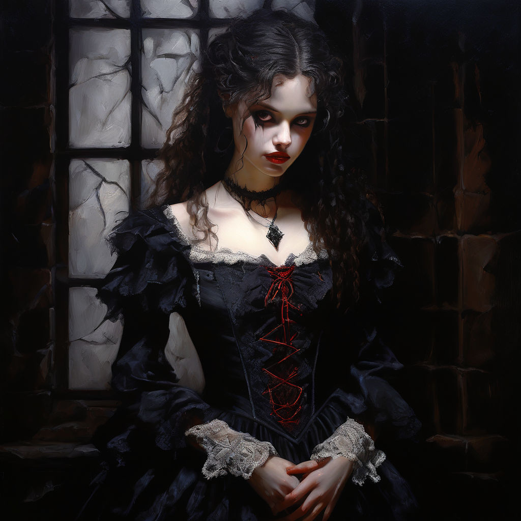 Oil painting of a girl vampire from a 1980s dark fantasy ani... by ...