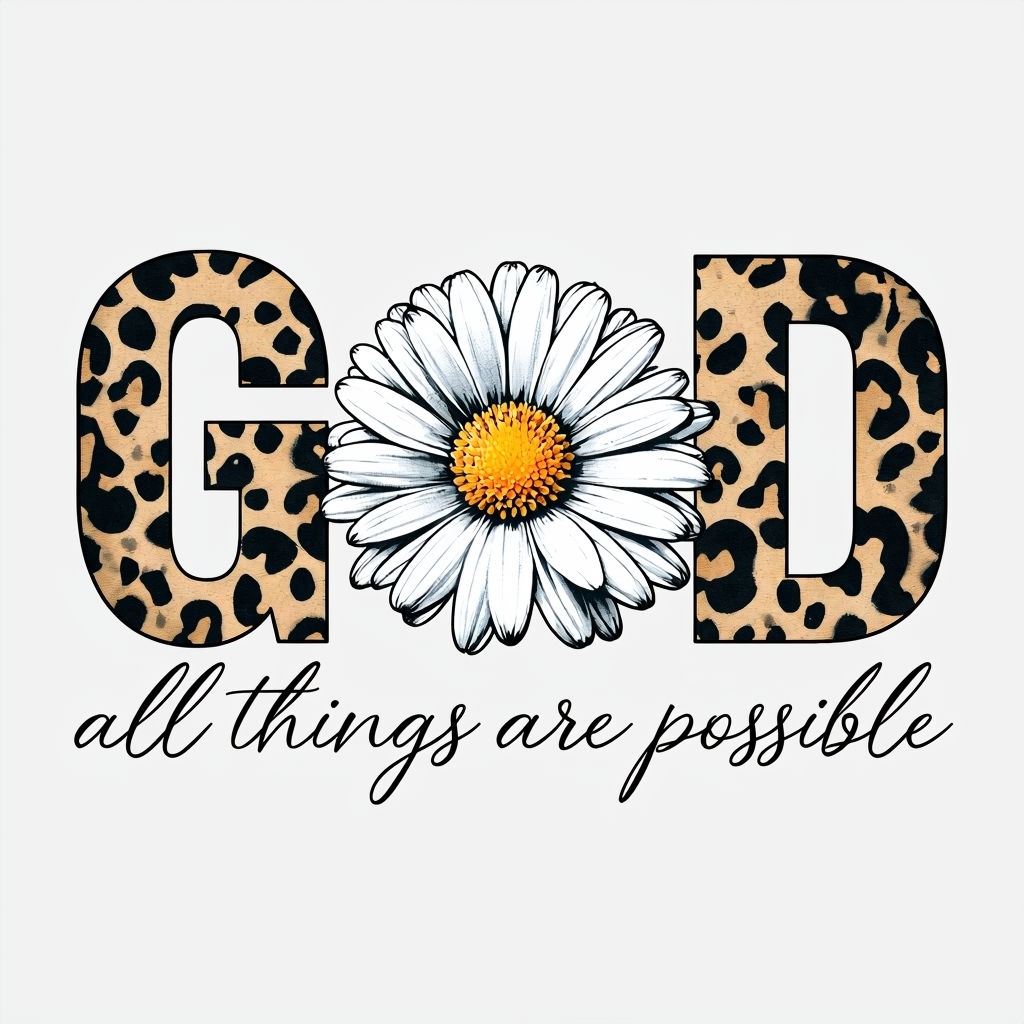 Leopard Print GOD Typography with Daisy Flower Design Mug
