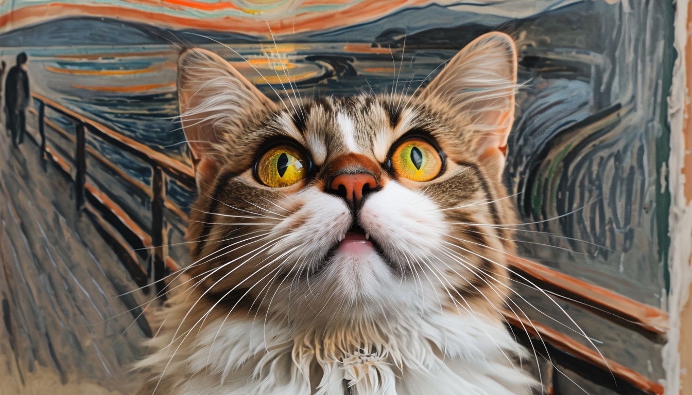 Surprised Cat with Artistic Mural Background Photography Virtual Backgrounds