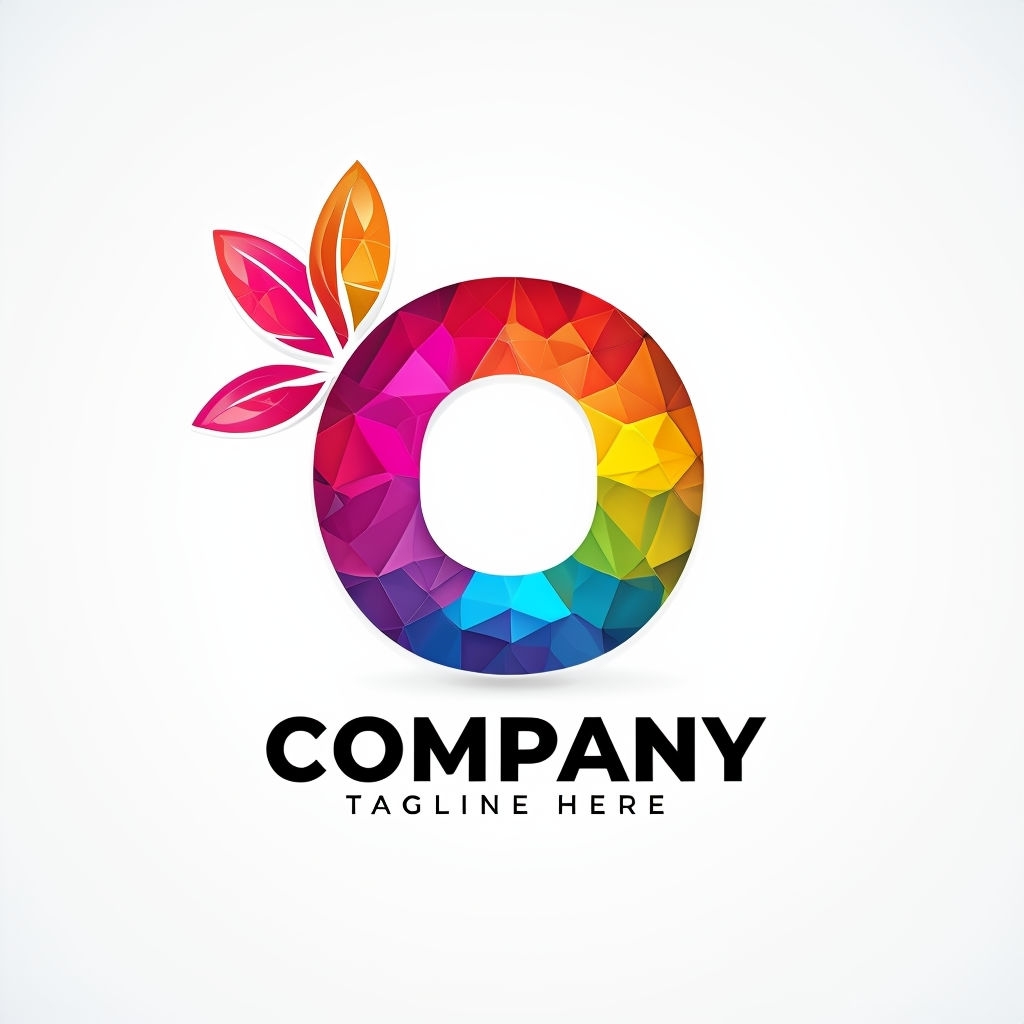 Vibrant Colorful Geometric Letter O Logo Design with Leaves