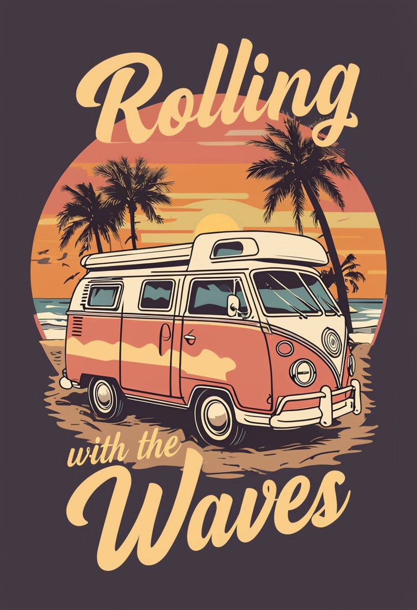 Rolling with the Waves Vintage Camper Van T-Shirt