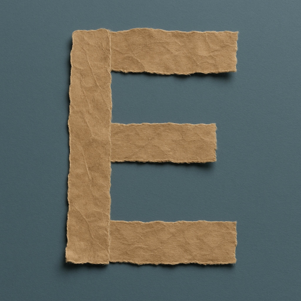 Rustic Handcrafted Letter E with Textured Paper Design Monogram