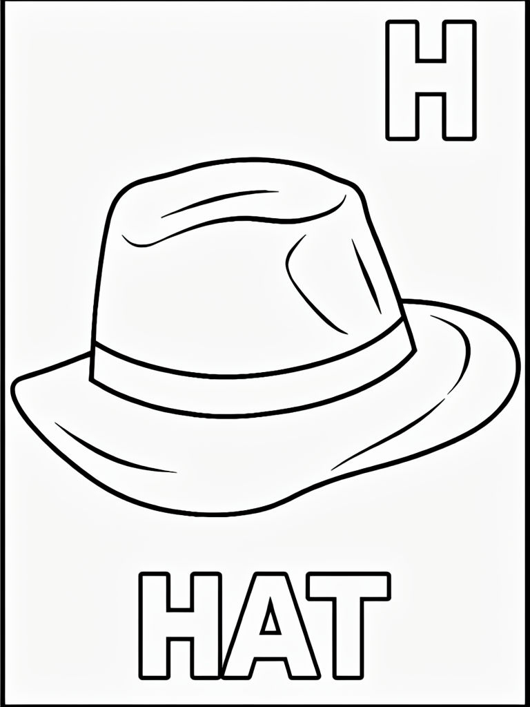 Educational Black and White Hat Coloring Page for Kids Coloring Book Pages