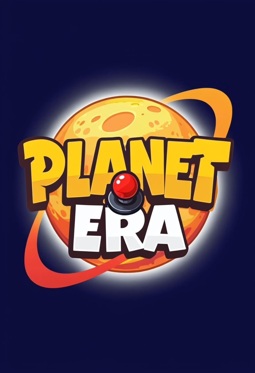 Playful Cartoon Planet Era Logo with Joystick Button Design