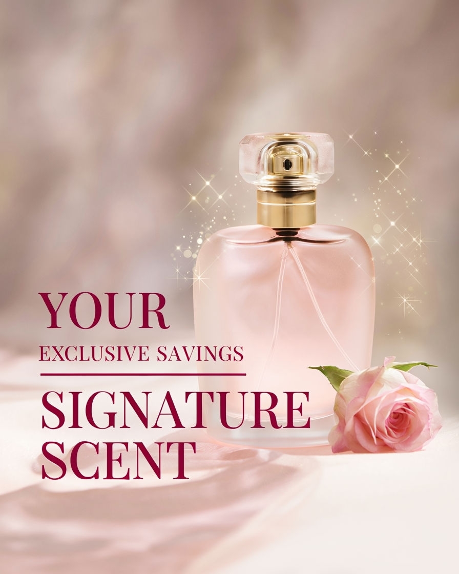 Elegant Pink Perfume Bottle with Floral Accents Ad