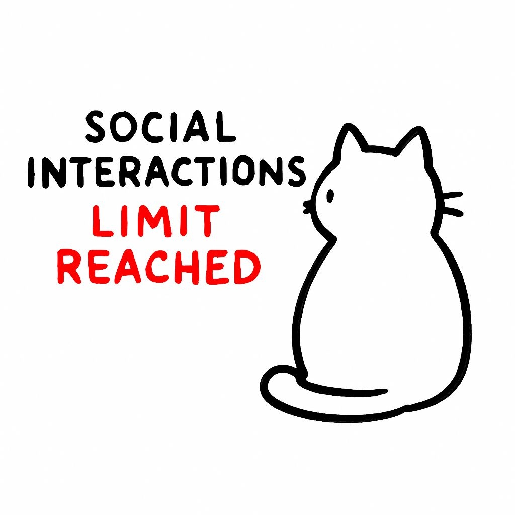 Minimalist Cat Illustration with Social Interaction Text Sticker