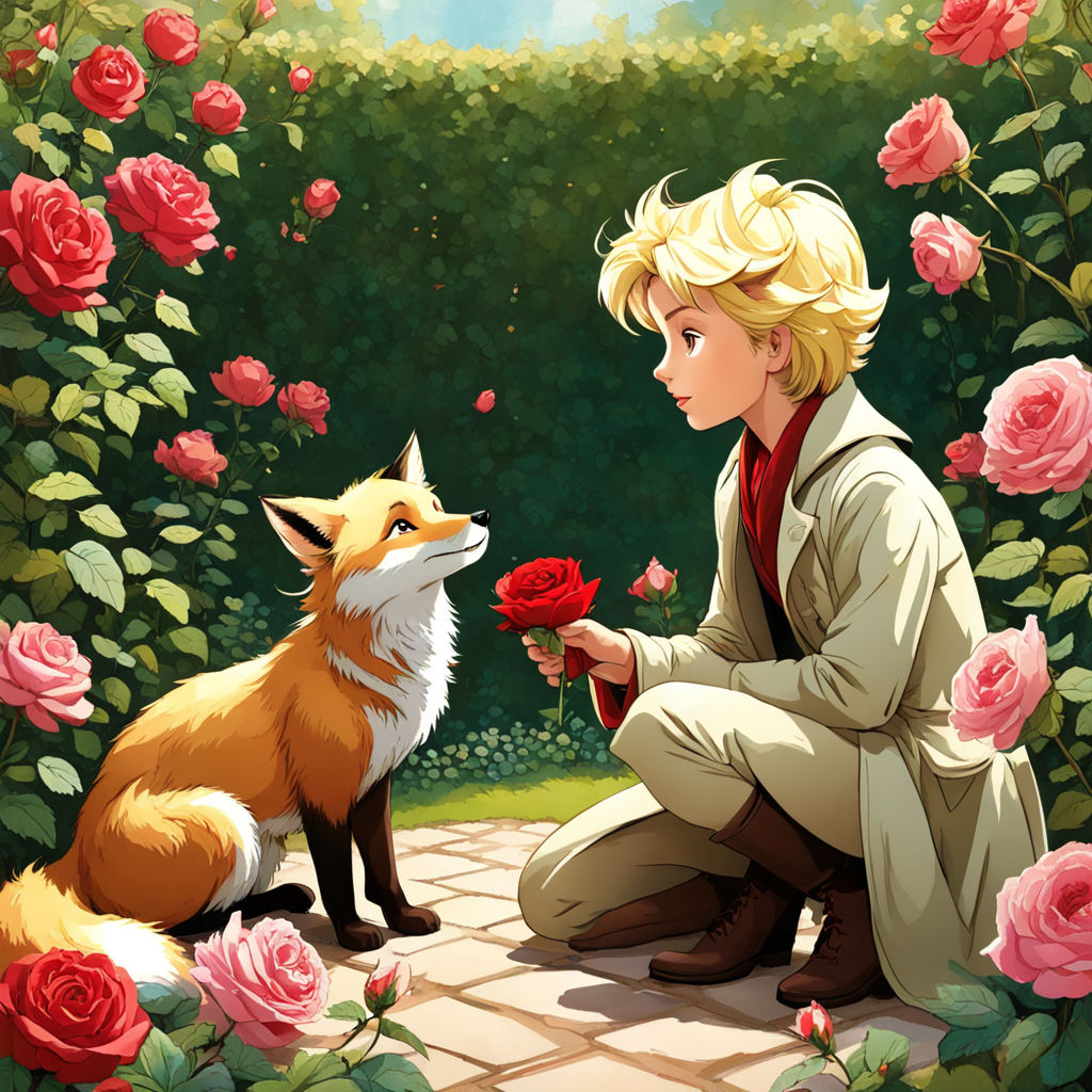 the little prince with a rose in anime style