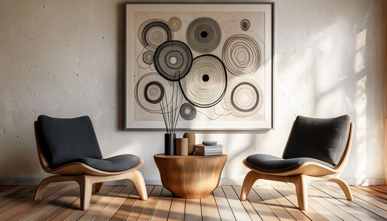 Modern Minimalist Interior Scene with Abstract Art Virtual Background