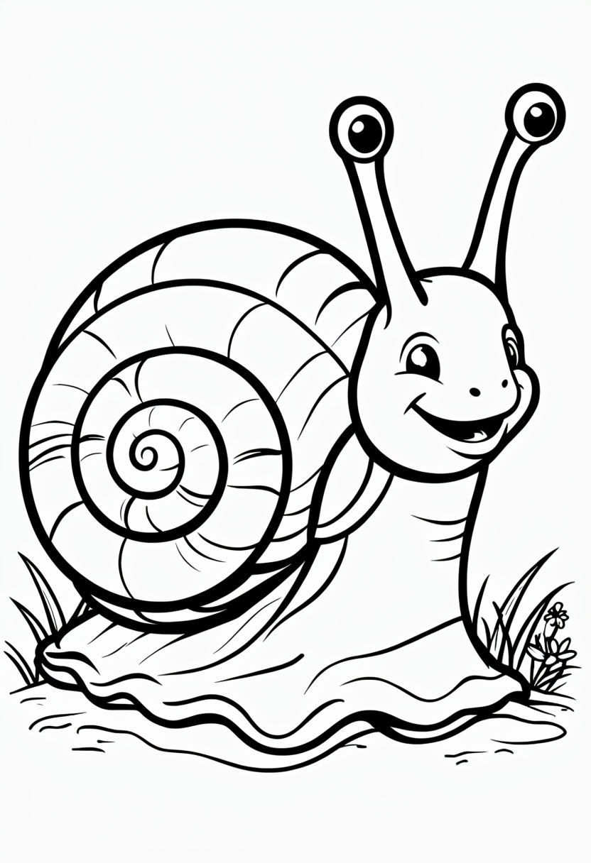 Playful Cartoon Snail Line Drawing for Coloring Book Pages