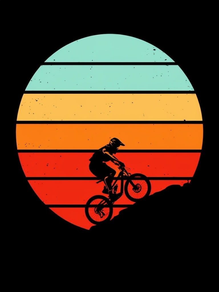 Retro Mountain Biker Downhill Silhouette Graphic T-Shirt