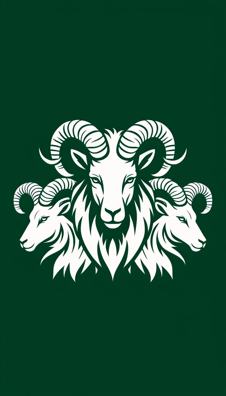 Minimalist White Ram Heads Illustration on Green Background Phone Case Cover