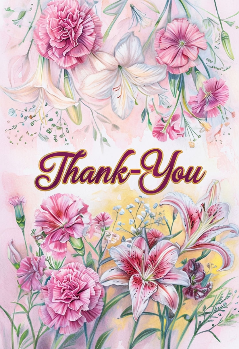 Elegant Floral Thank-You Card with Pink and Gold Accents