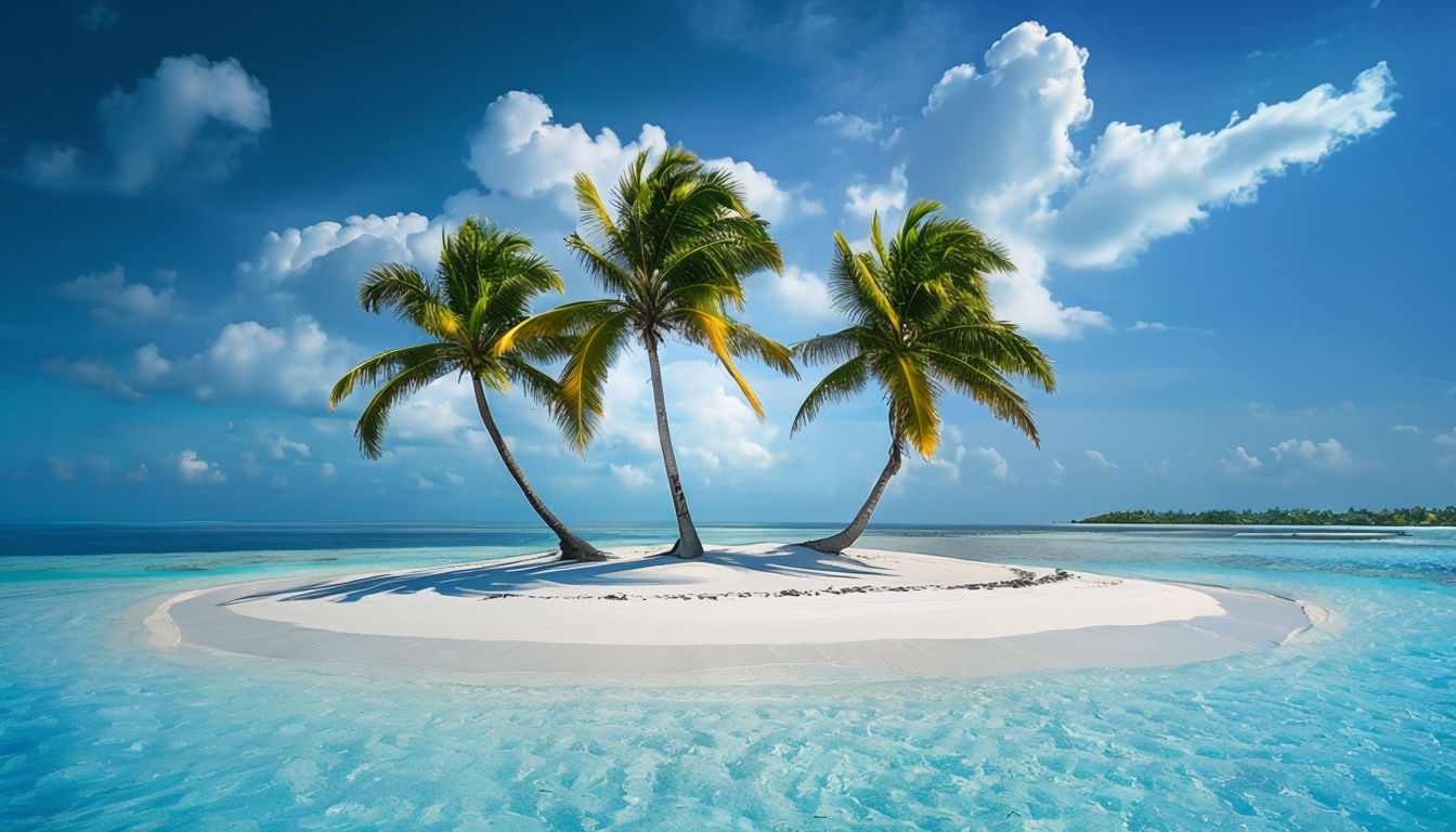 Tropical Island Serenity with Palm Trees Virtual Background