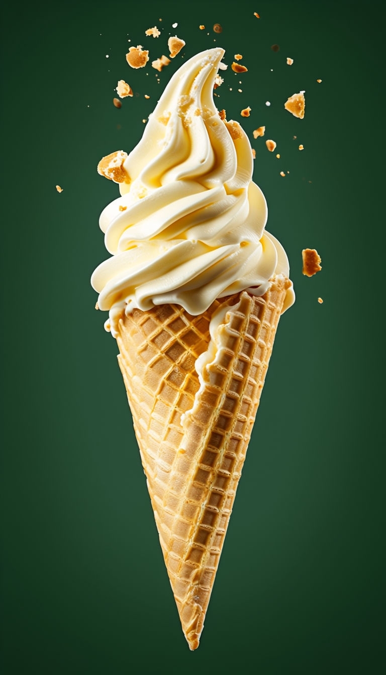 Delicious Realistic Ice Cream Cone on Forest Green Background Mobile Wallpaper