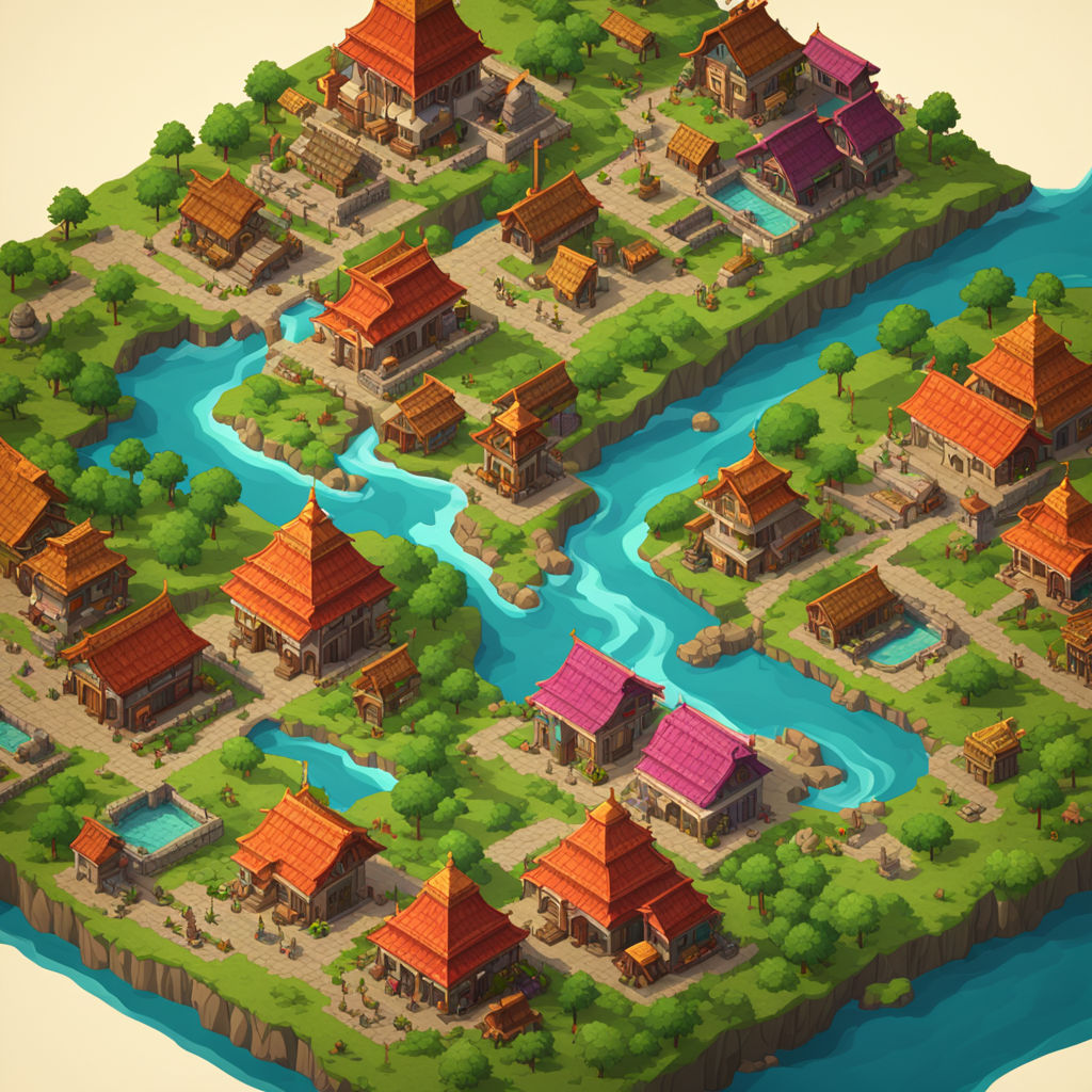 Cartoon-style city simulation game featuring an Indian villa... by ...