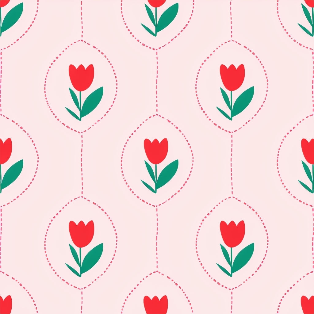 Playful Red Tulip Pattern on Pale Pink Background Sticker