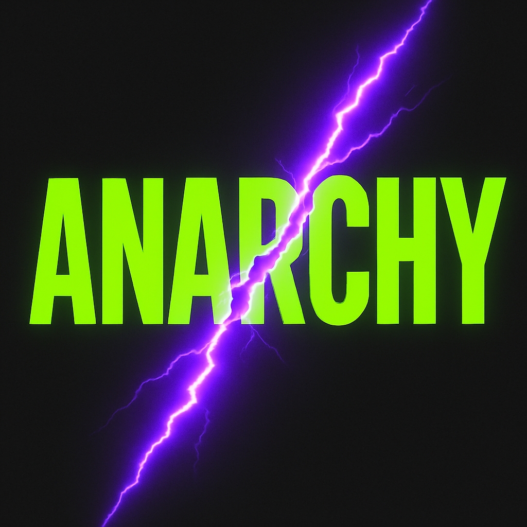 Bold Neon Anarchy Text with Electric Lightning Effect Album Cover