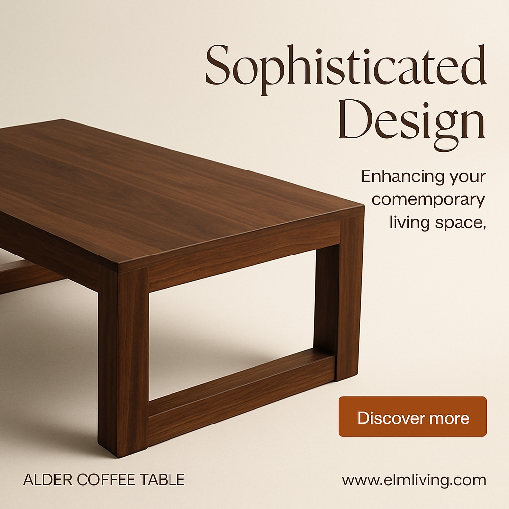 Sophisticated Walnut Coffee Table Advertisement for Modern Living Space Ads