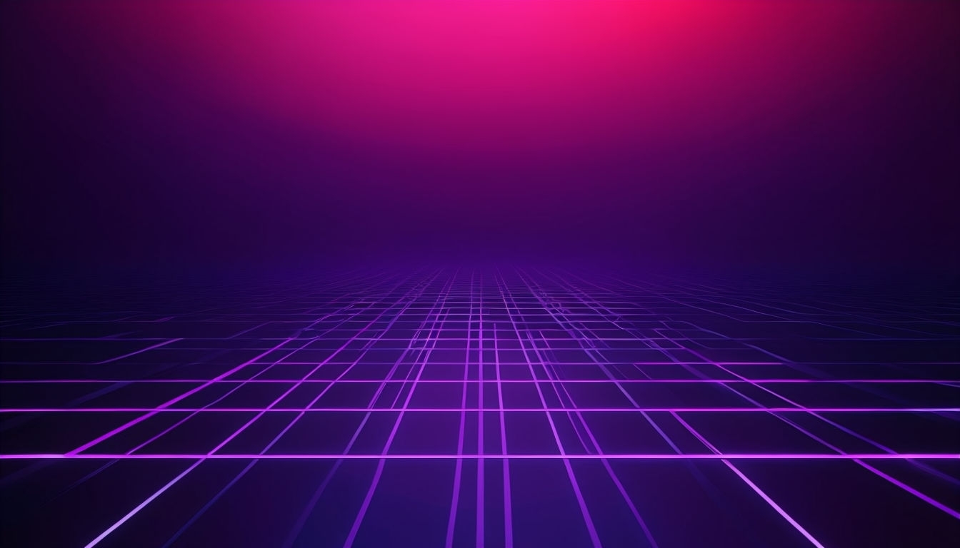 Retro-Futuristic Neon Grid Digital Art Background