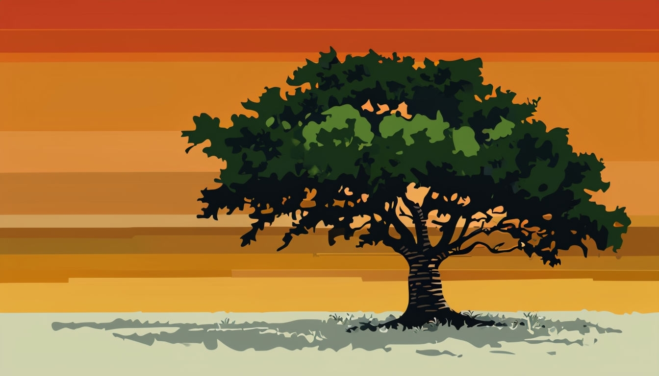 Tranquil Serene Landscape with Large Tree Digital Art Background