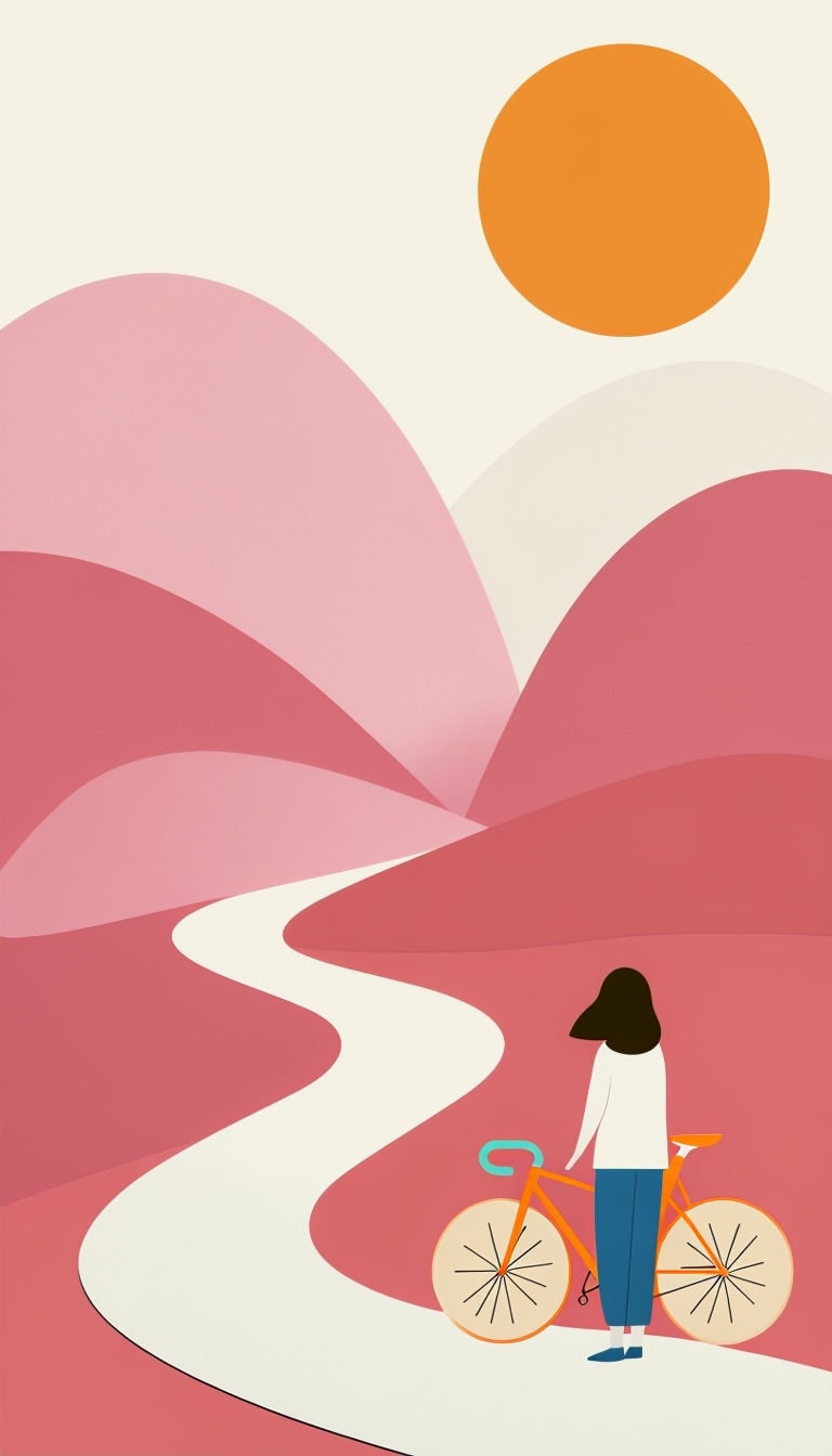 Serene Minimalist Landscape with Person and Bicycle Mobile Wallpaper