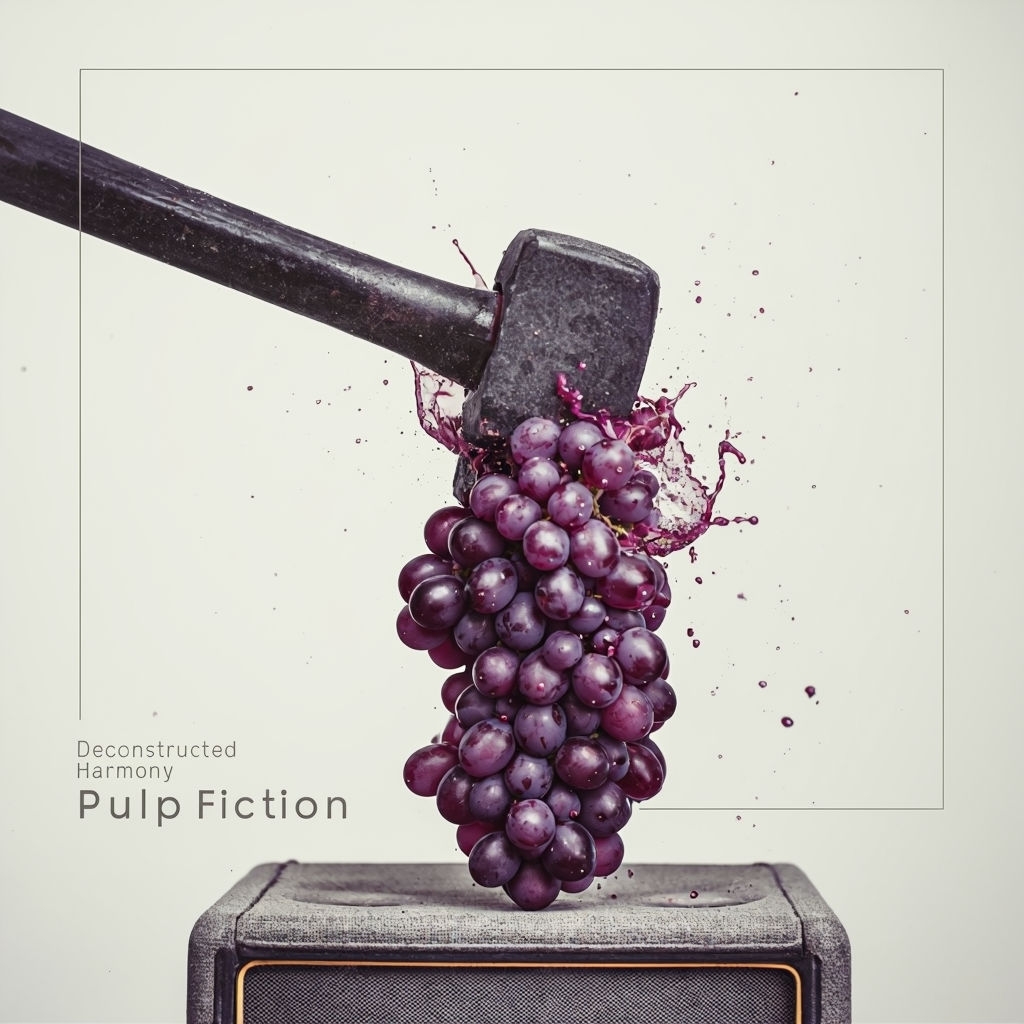 Minimalist Pulp Fiction Album Cover with Sledgehammer and Grapes Piece