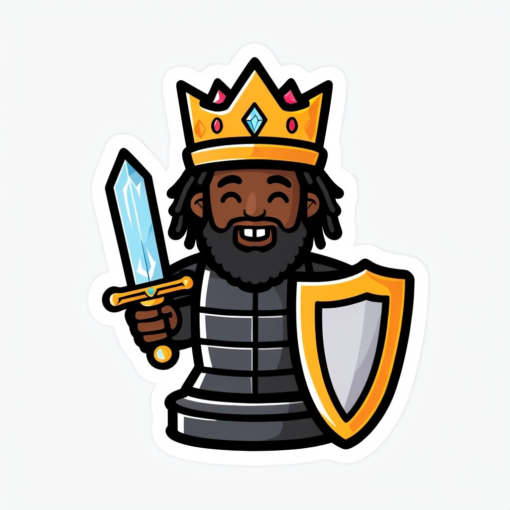 Friendly Cartoon Chess King Character with Crown Sticker