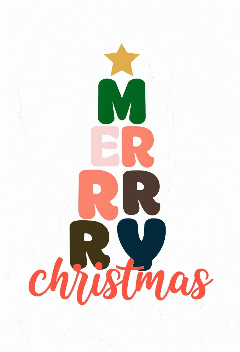 Merry Christmas Tree Typography Design with Festive Colors Poster