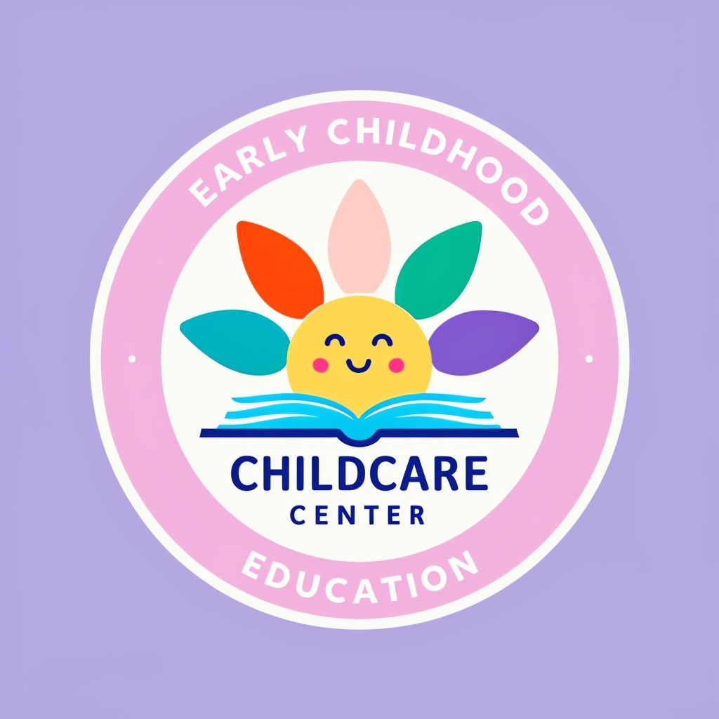 Cheerful Playful Sun and Book Childcare Center Logo for Kids