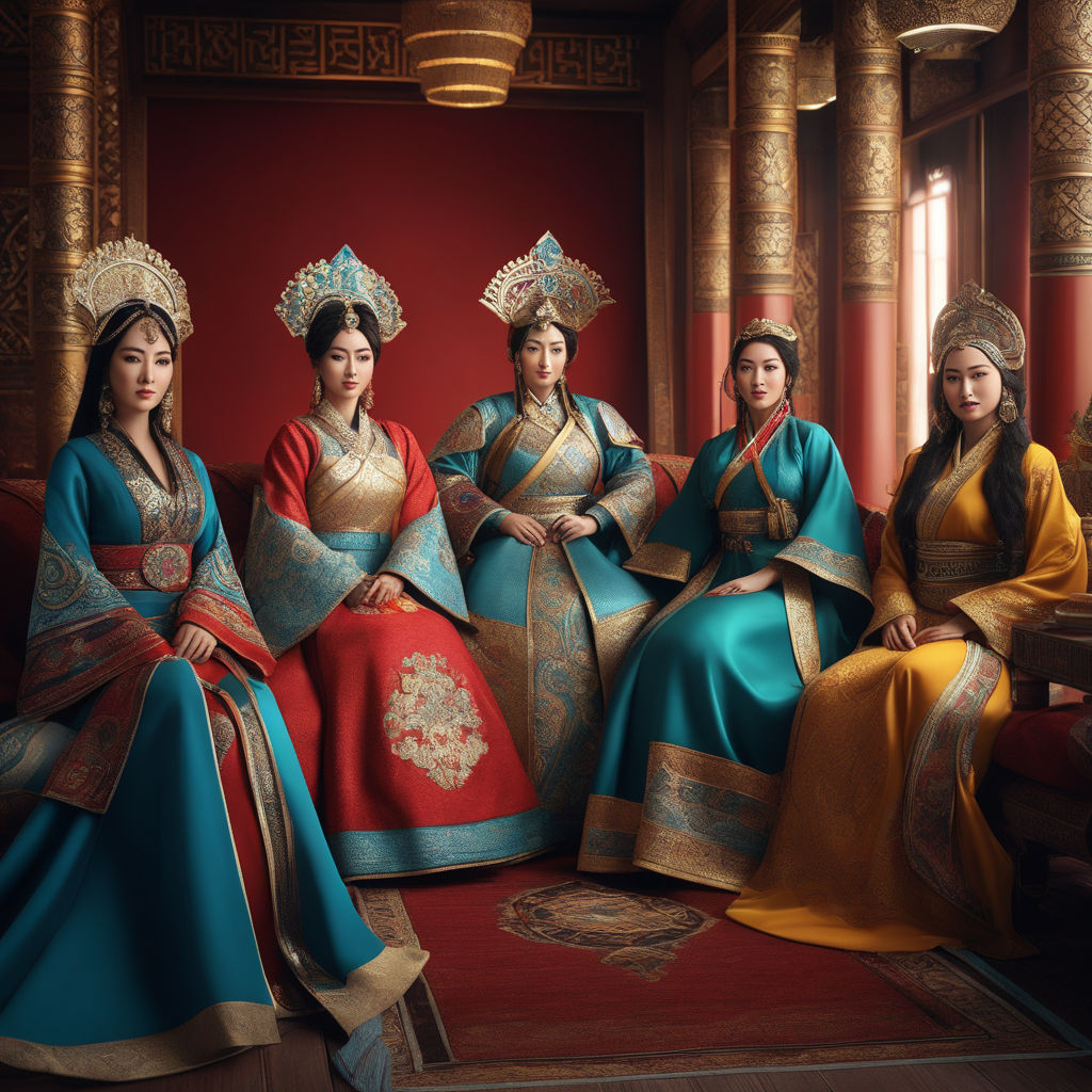 Genghis Khan's wives and concubines in a lavish royal court by
