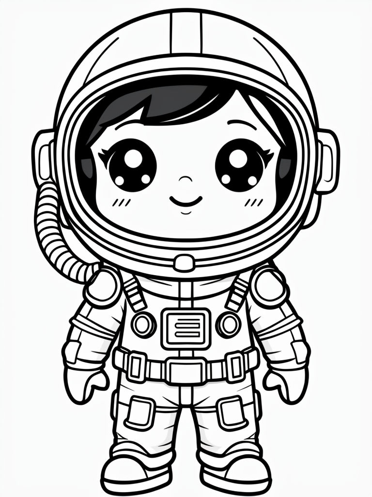 Adorable Cartoon Astronaut Line Drawing for Coloring Book Pages