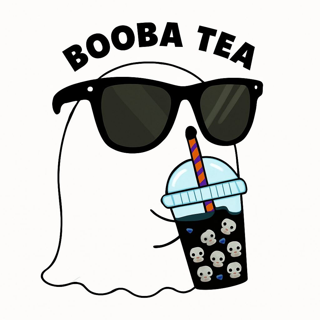 Cute Ghost Holding BooBaa Tea Cartoon Sticker
