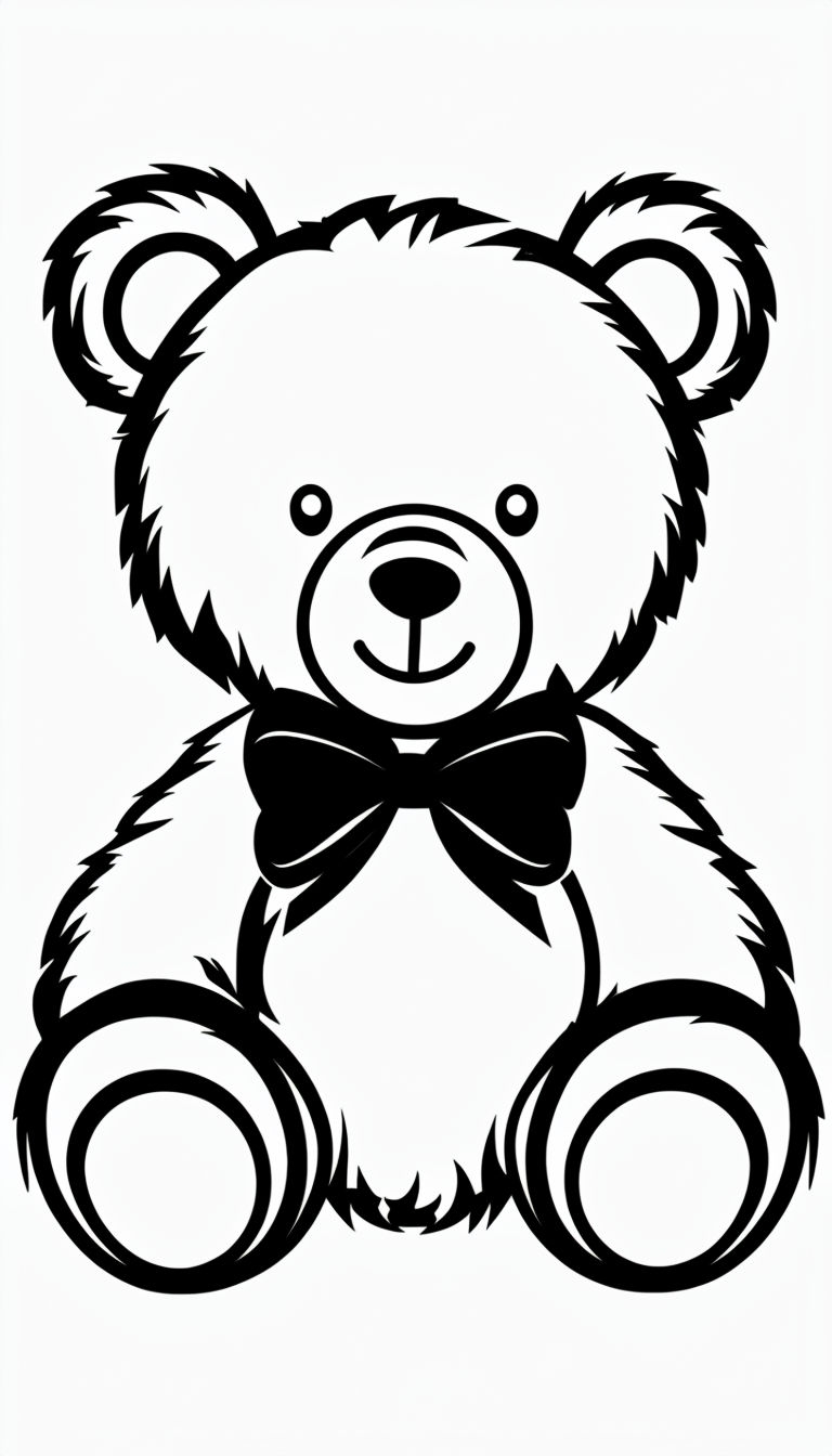 Cute Teddy Bear Line Drawing for Coloring Book Pages