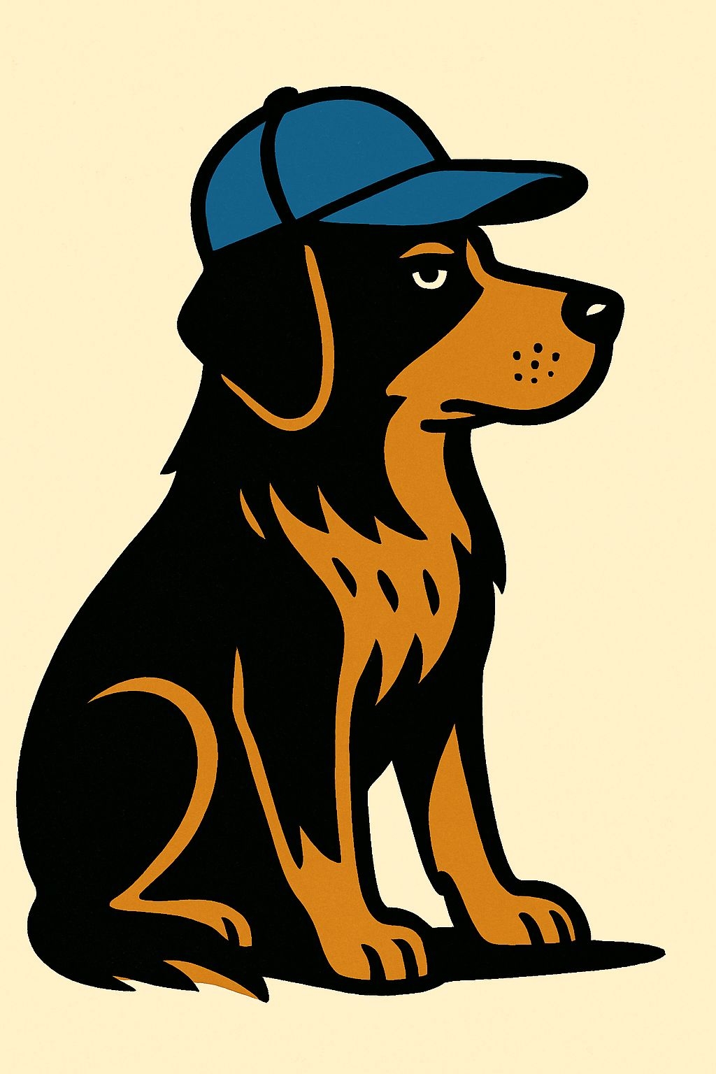 Playful Cartoon Rottweiler Dog with Blue Cap T-Shirt