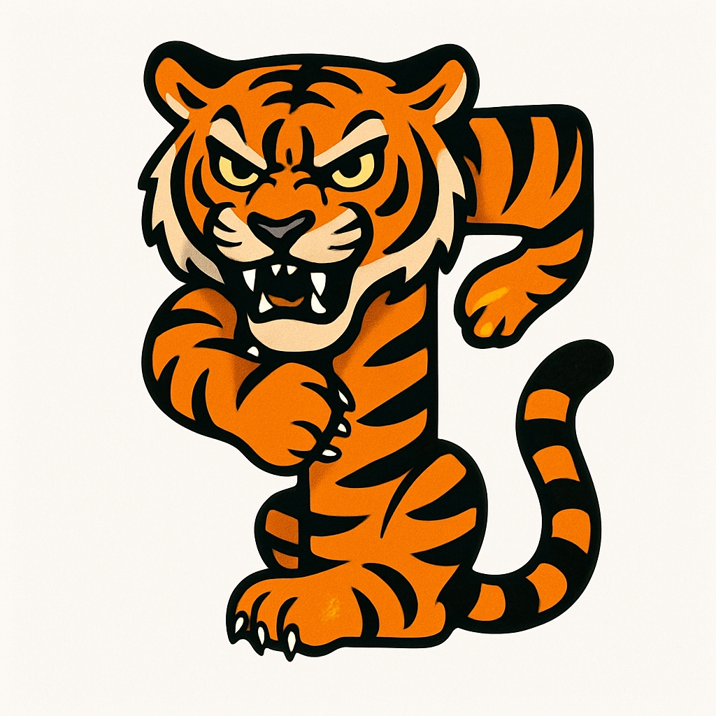 Vibrant Cartoon Aggressive Tiger Illustration Sticker