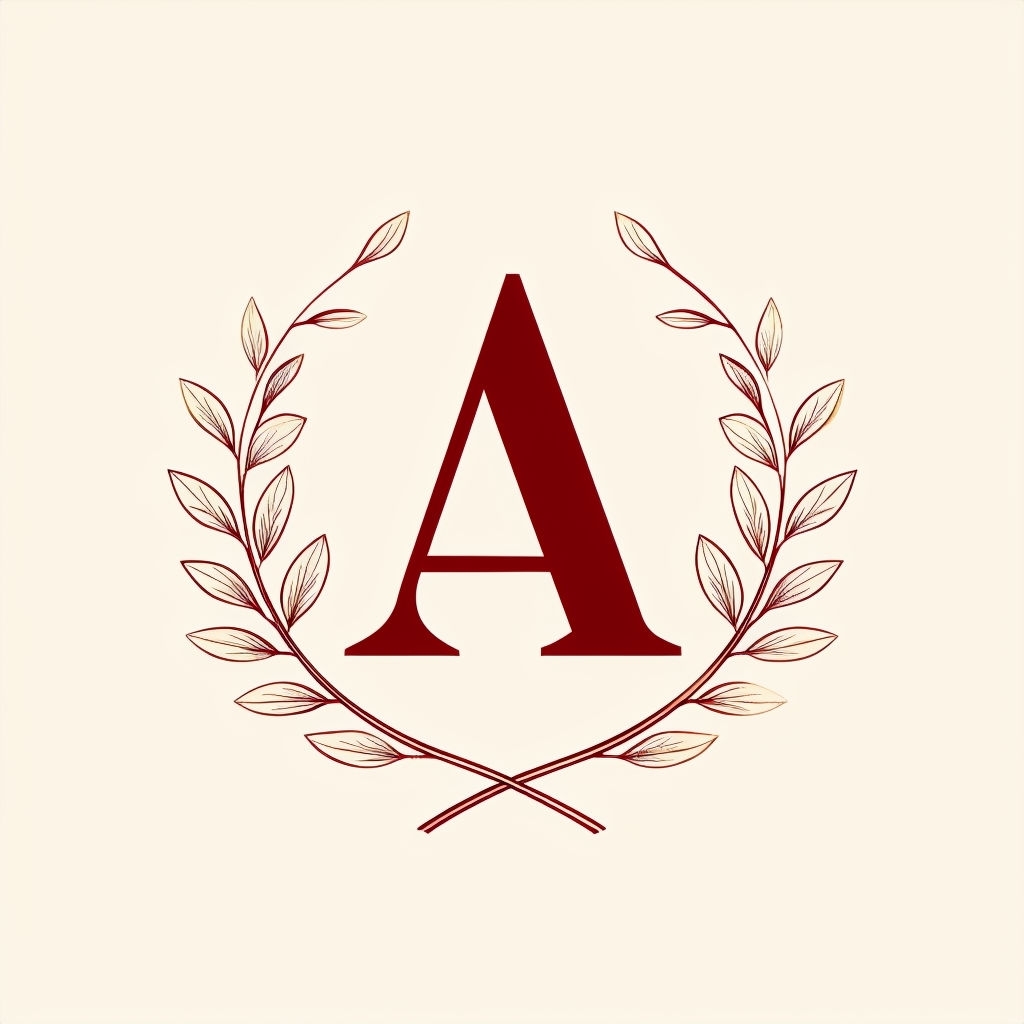 Elegant Minimalist Burgundy A Monogram with Gold Wreath Design Monogram