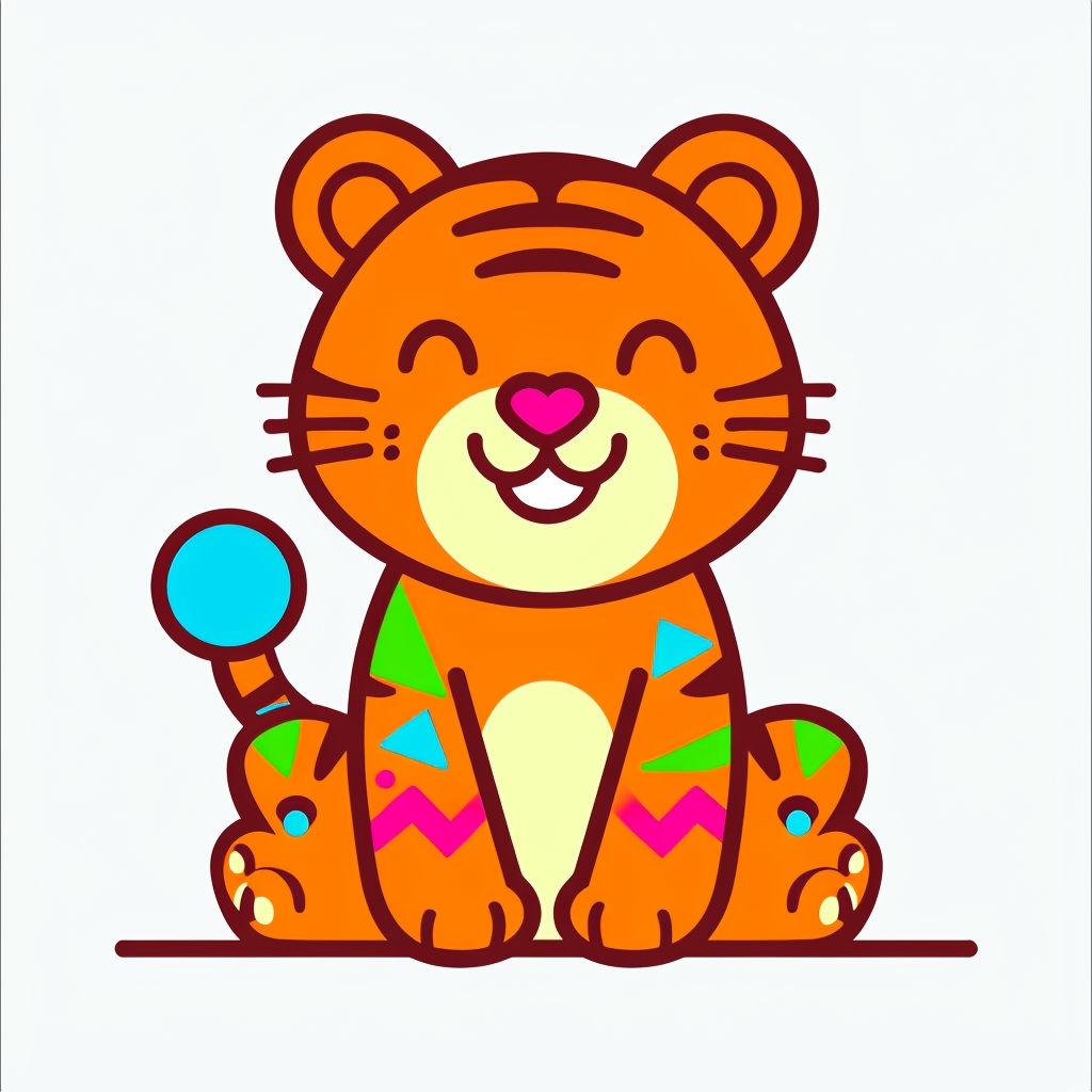 Playful Cartoon Tiger Cub with Whimsical Patterns Sticker