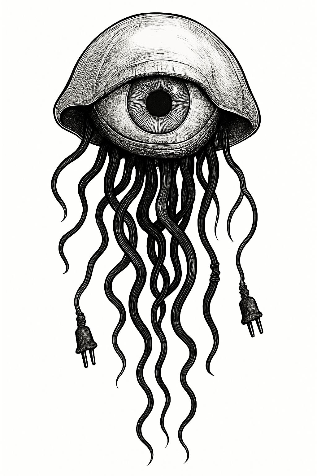 Surreal Black and White Eyeball Jellyfish Artwork T-Shirt