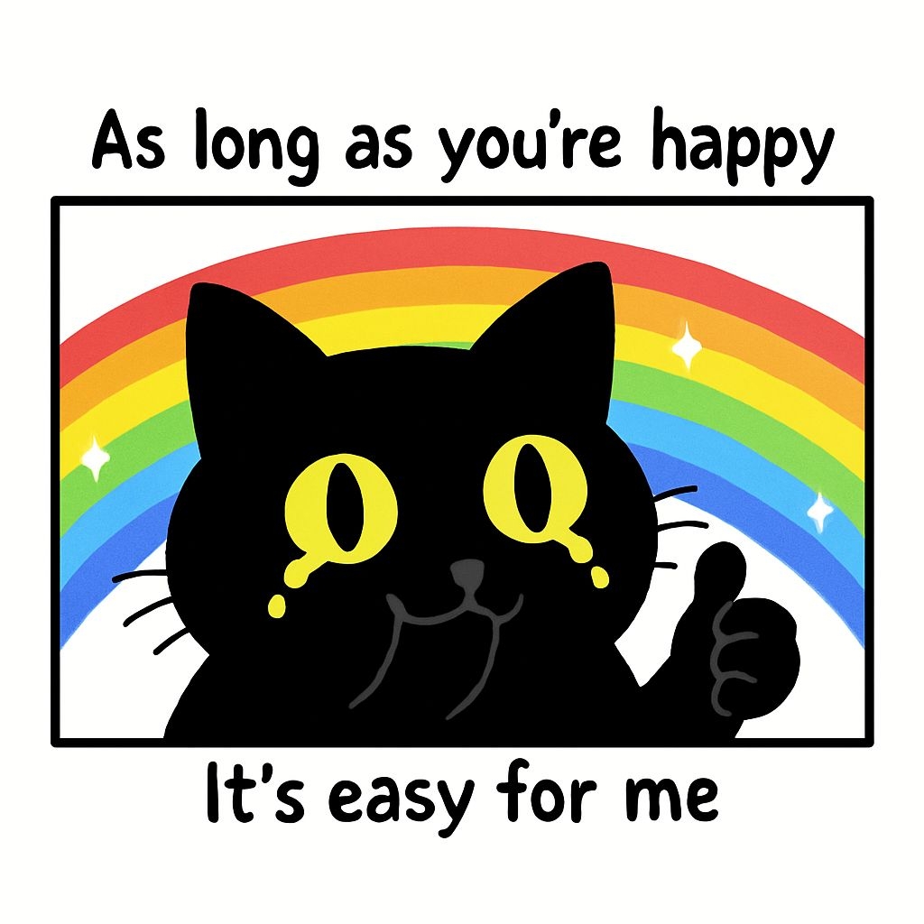Cheerful Black Cat with Rainbow and Positive Message Sticker