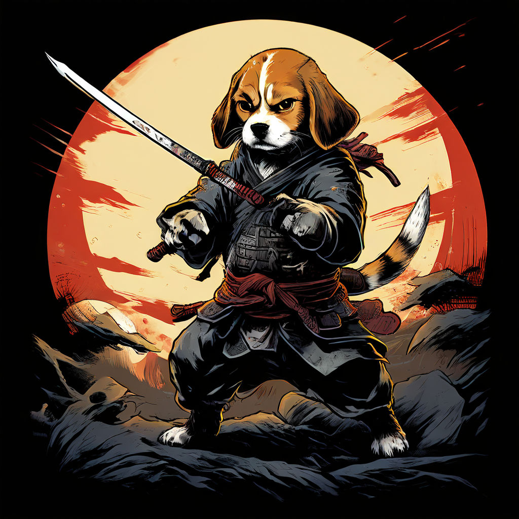 Beagle wielding a katana as a samurai by Jason Fowler - Playground