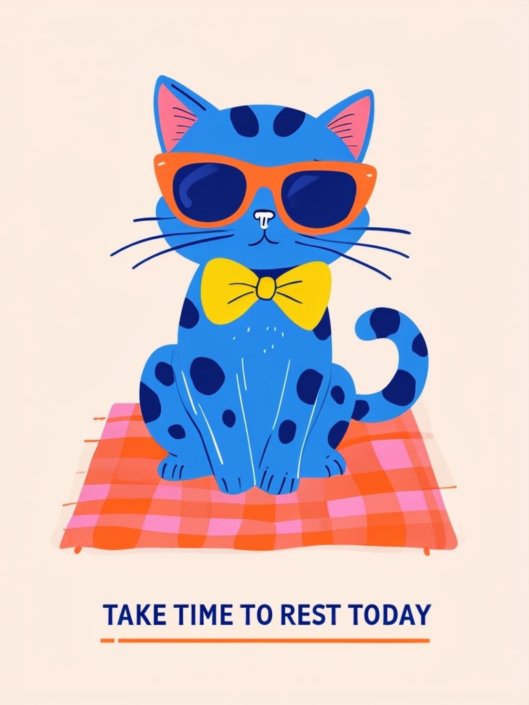 Vibrant Cartoon Blue Cat with Sunglasses T-Shirt