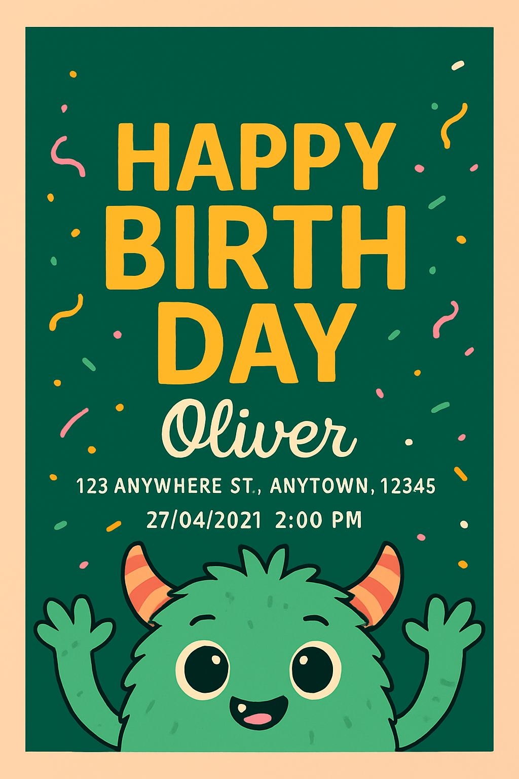 Playful Cartoon Birthday Invitation for Oliver's Celebration Card
