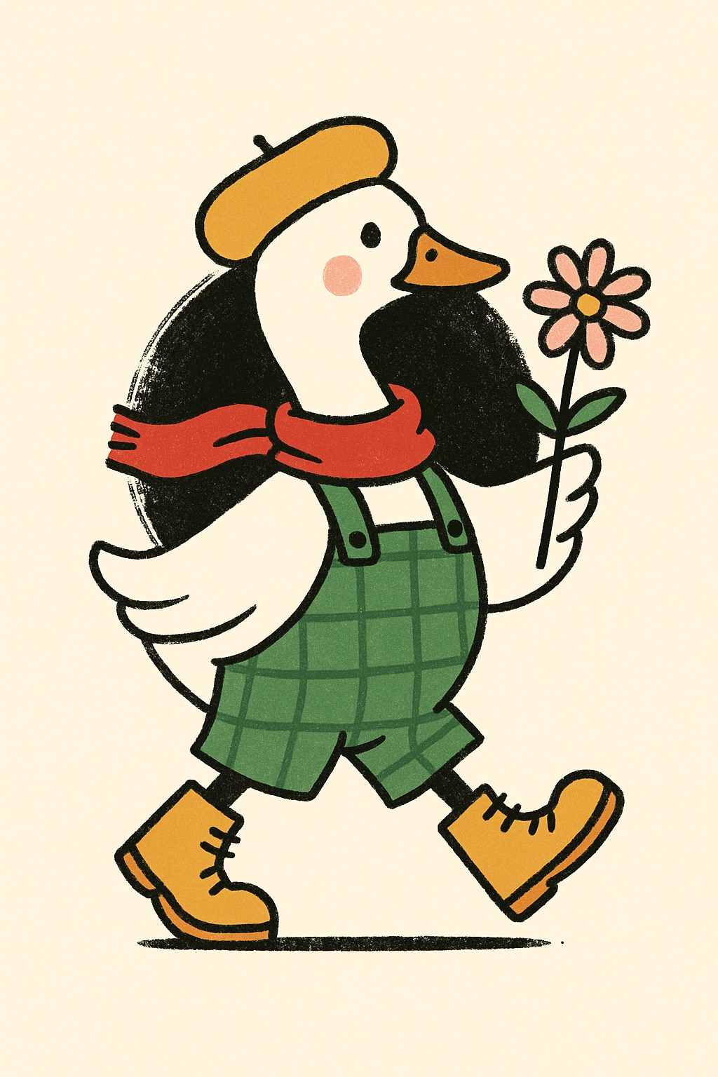 Cheerful Cartoon Duck with Daisy Flower Illustration Art
