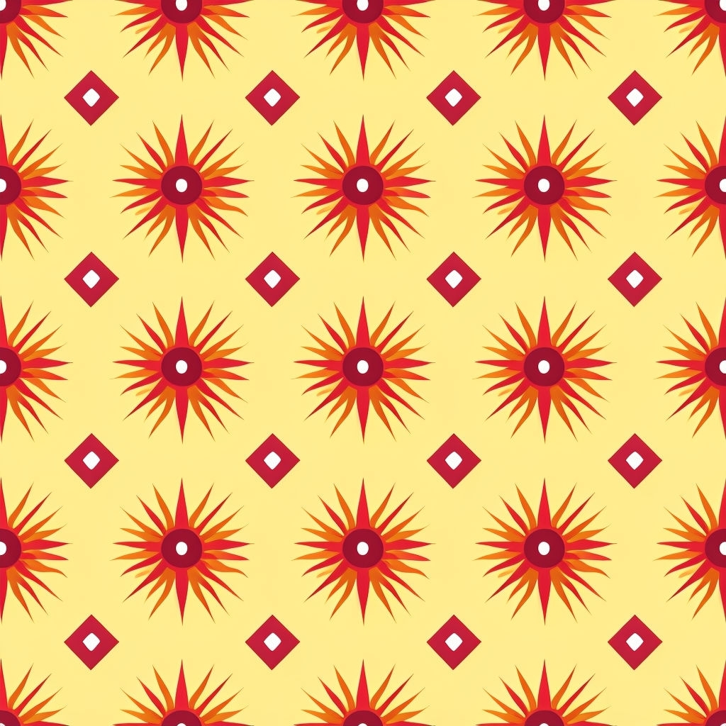 Vibrant Sunburst Pattern on Pale Yellow Background Seamless Pattern