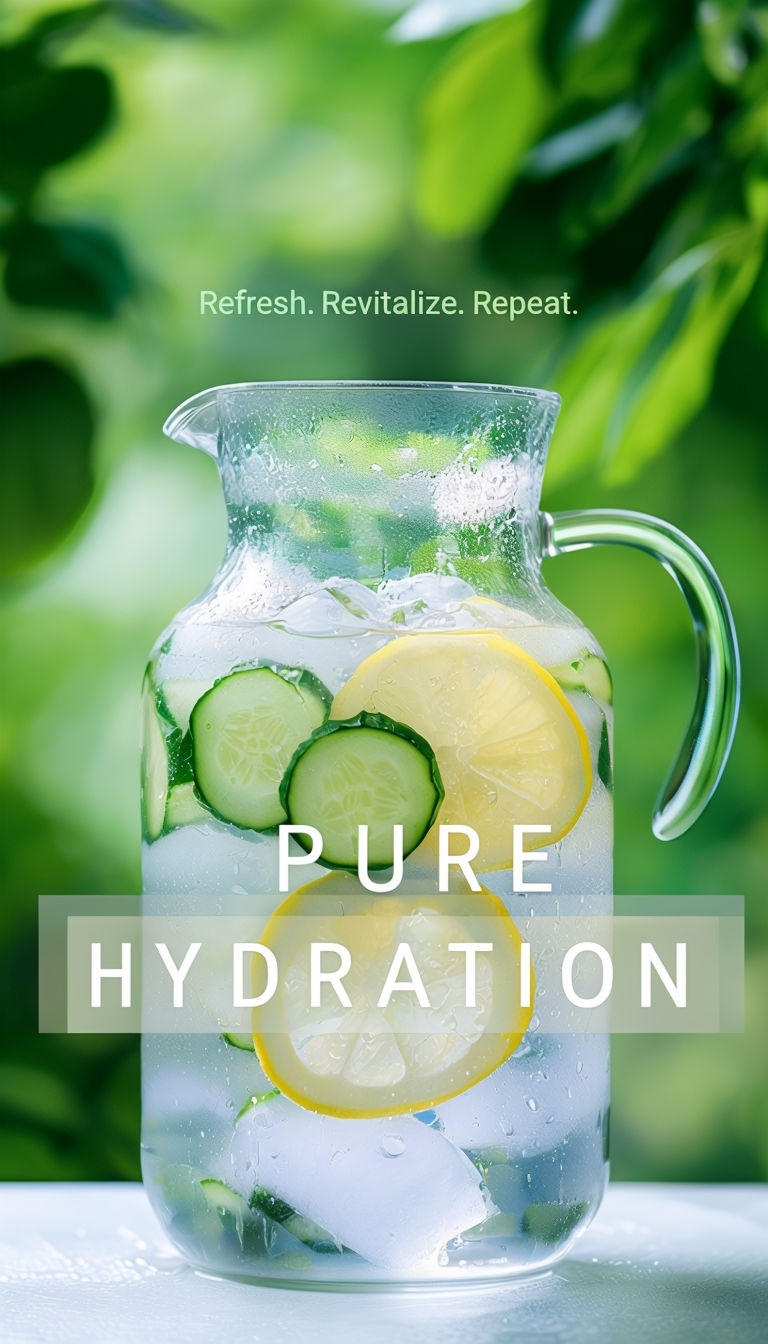 Refreshing Pure Hydration Ice Water Ad with Cucumber and Lemon 