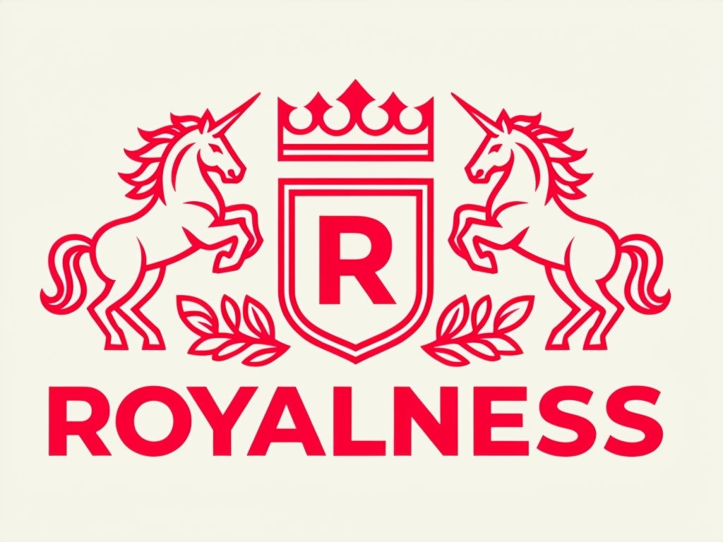 Elegant Crimson Royalness Logo with Unicorns and Crown Design