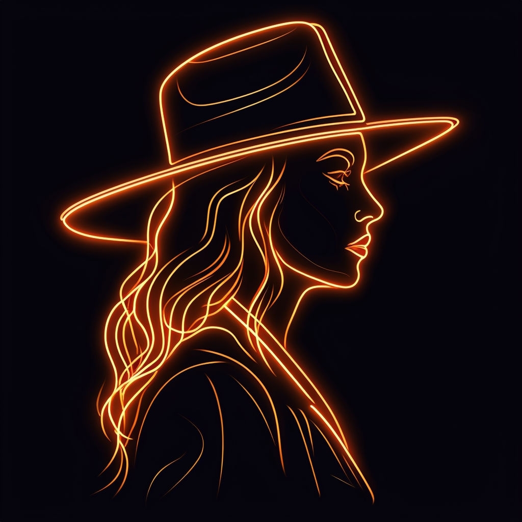 Glowing Amber Neon Silhouette Profile Illustration Art