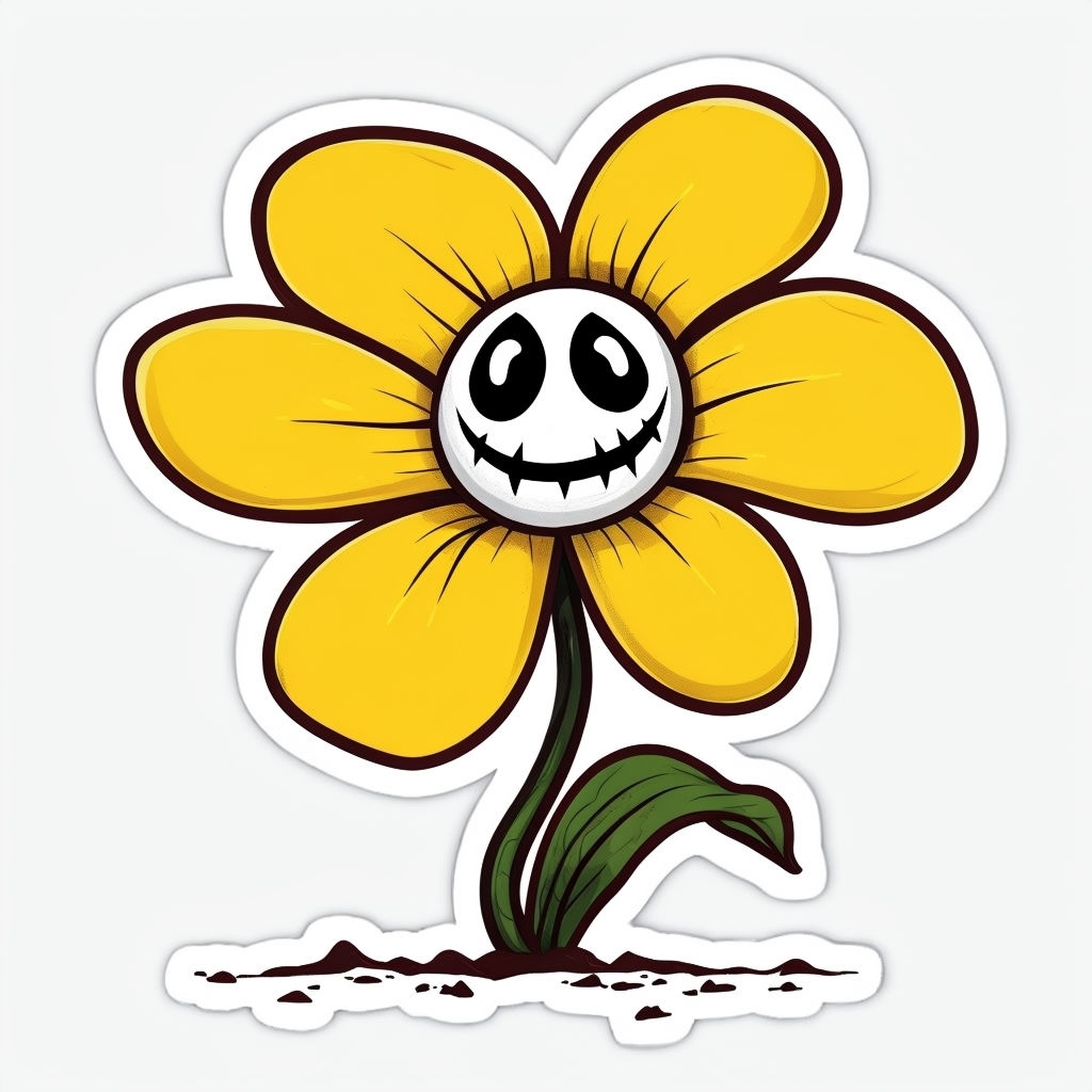 Eerie Cartoon Deadly Plant Illustration with Sinister Grin Sticker